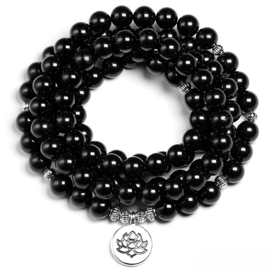 Bracelet Mala 108 Perles en Tourmaline Noire