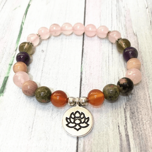 Bracelet Mala 7 Chakras en Quartz Rose