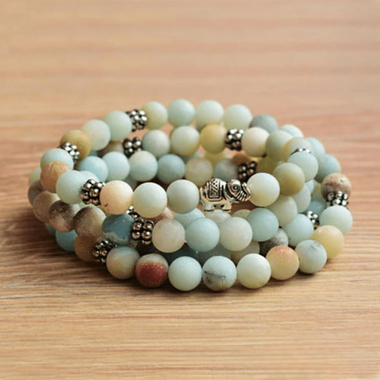 Bracelet Mala Éléphant en Amazonite