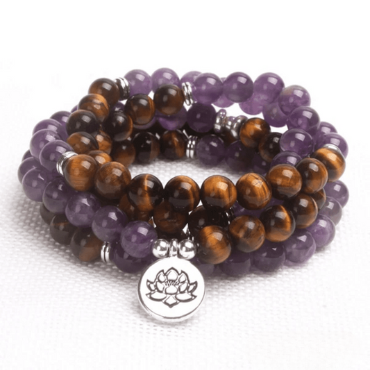 Bracelet Mala en Améthyste et Oeil de Tigre