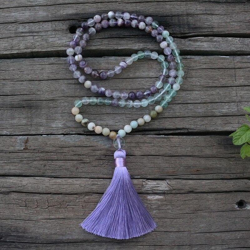 Bracelet Mala en Améthyste, Fluorite et Amazonite