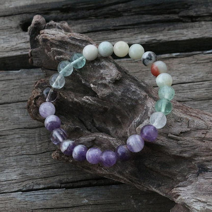 Bracelet Mala en Améthyste, Fluorite et Amazonite