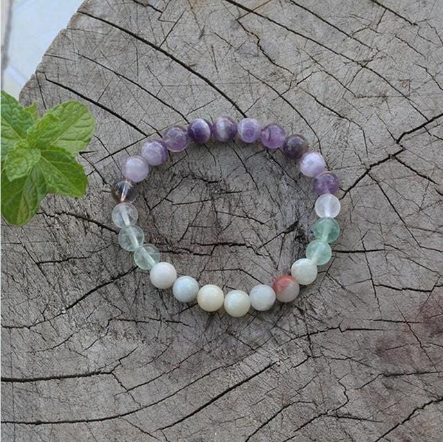 Bracelet Mala en Améthyste, Fluorite et Amazonite