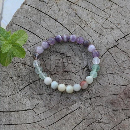 Bracelet Mala en Améthyste, Fluorite et Amazonite