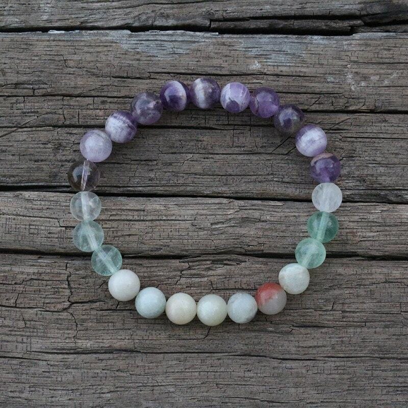 Bracelet Mala en Améthyste, Fluorite et Amazonite
