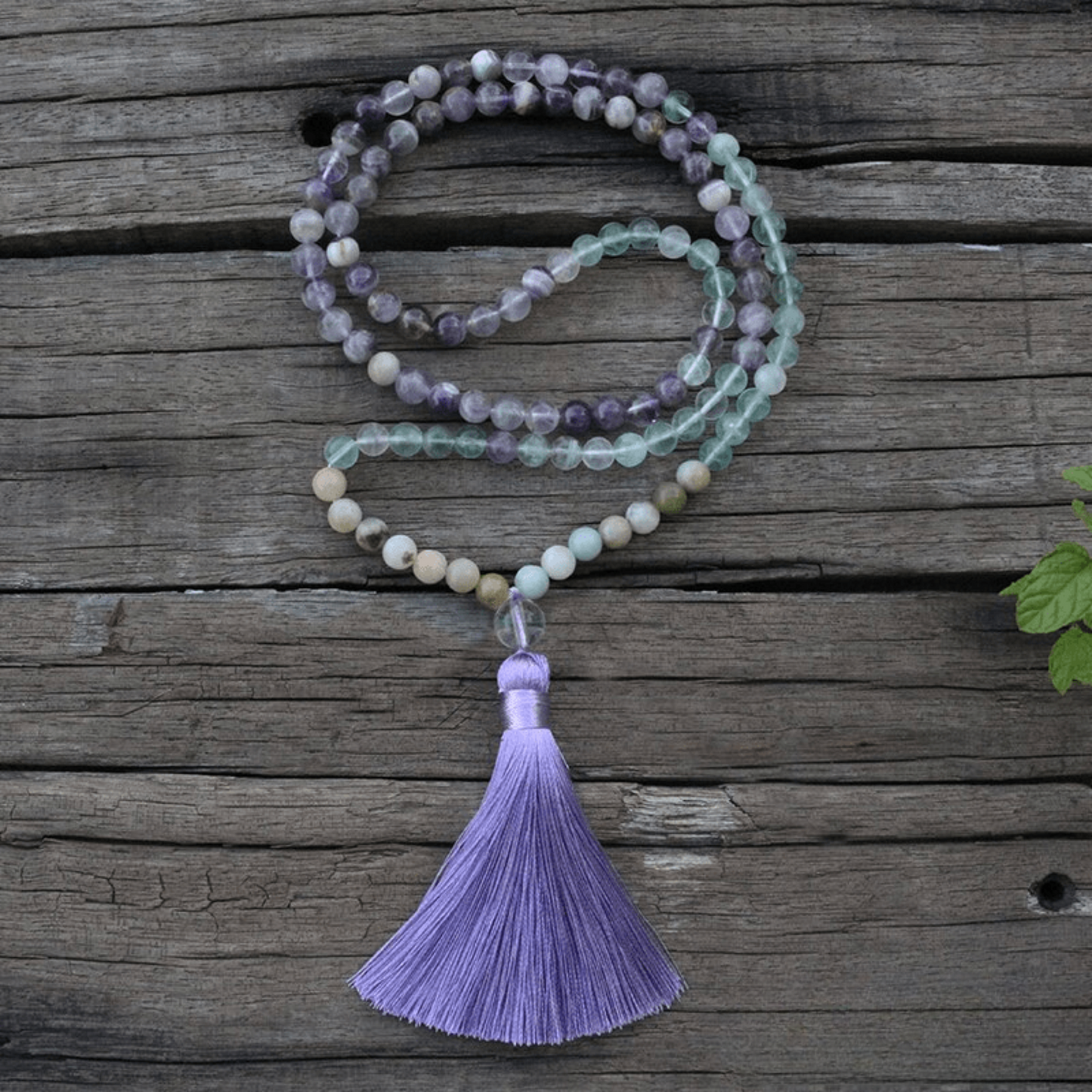 Bracelet Mala en Améthyste, Fluorite et Amazonite