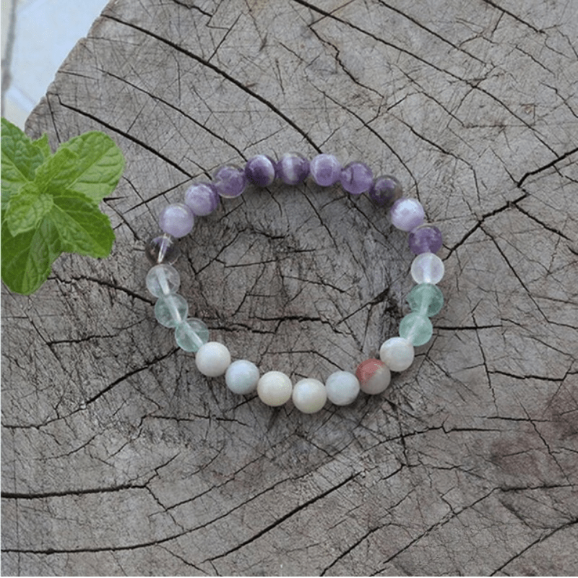 Bracelet Mala en Améthyste, Fluorite et Amazonite