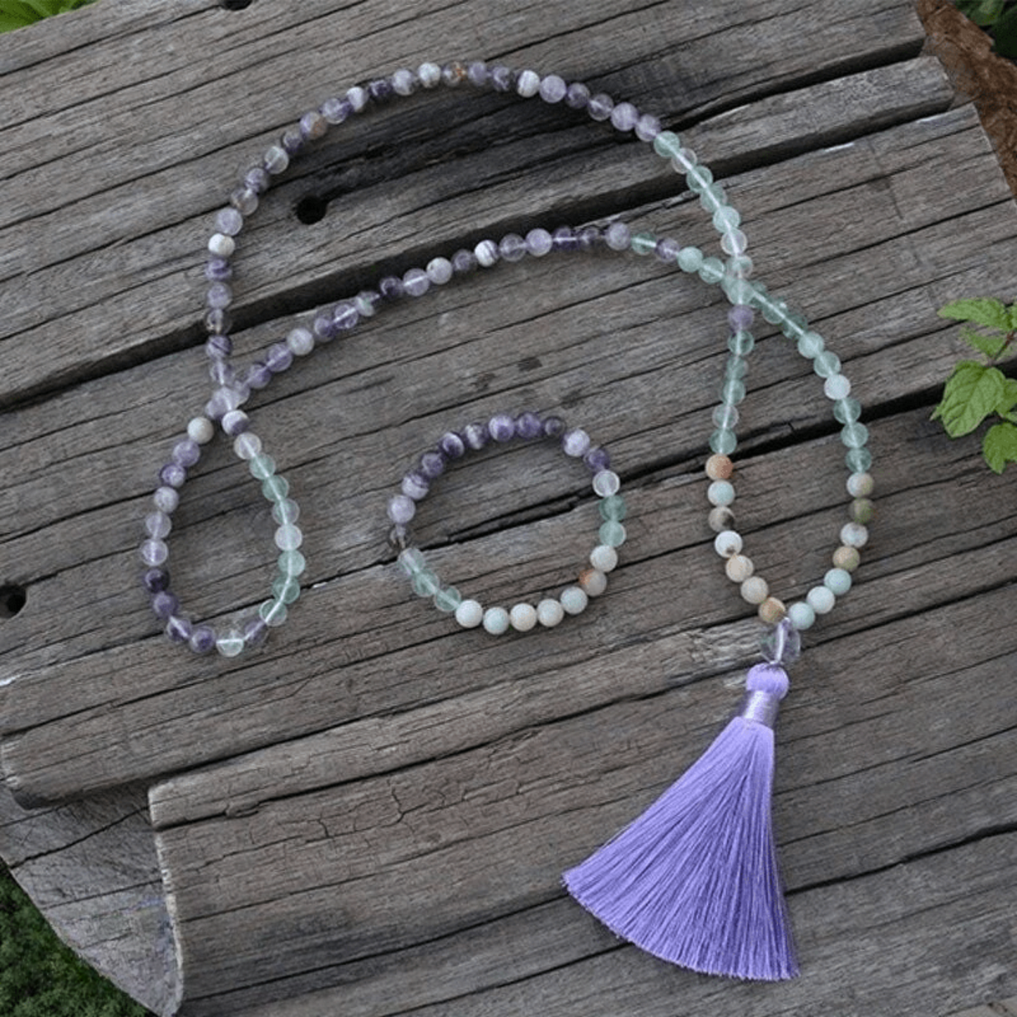 Bracelet Mala en Améthyste, Fluorite et Amazonite