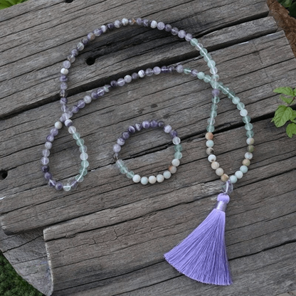 Bracelet Mala en Améthyste, Fluorite et Amazonite