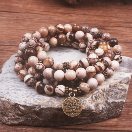 Bracelet Mala en Jaspe Zèbre Marron