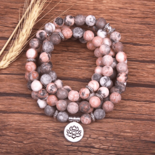 Bracelet Mala en Jaspe Zèbre Rose