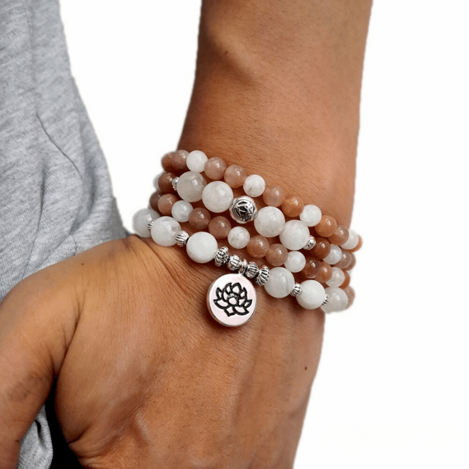Bracelet Mala en Pierre de Lune et Pierre de Soleil
