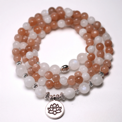 Bracelet Mala en Pierre de Lune et Pierre de Soleil