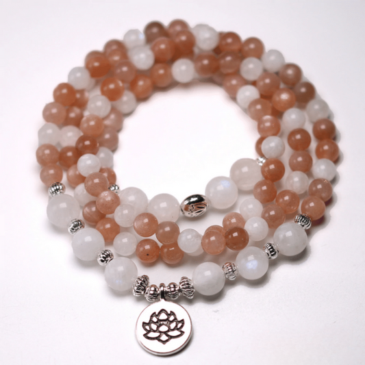 Bracelet Mala en Pierre de Lune et Pierre de Soleil
