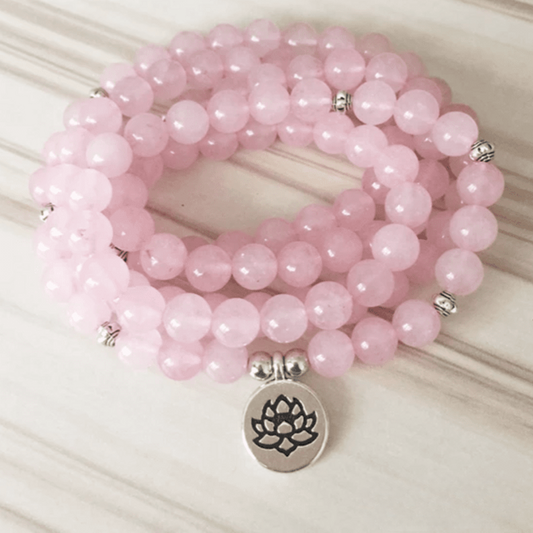 Bracelet Mala en Quartz Rose