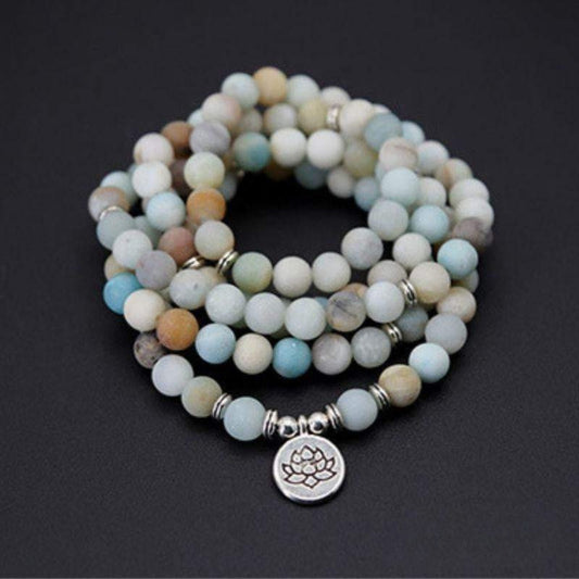 Bracelet Mala Lotus 108 Perles en Amazonite