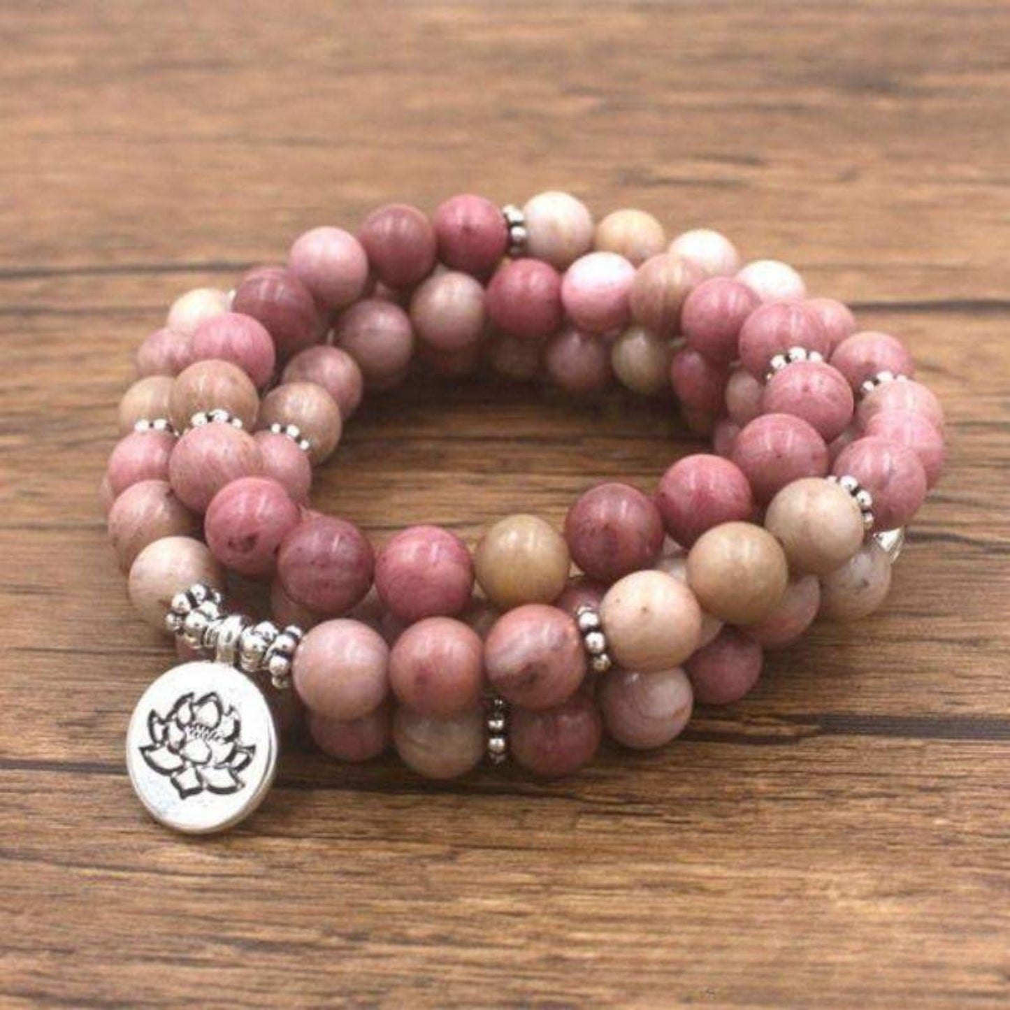 Rhodonite Mala Lotus Bracelet