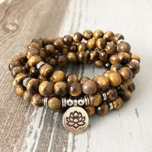 Bracelet Mala Lotus en Oeil de Tigre