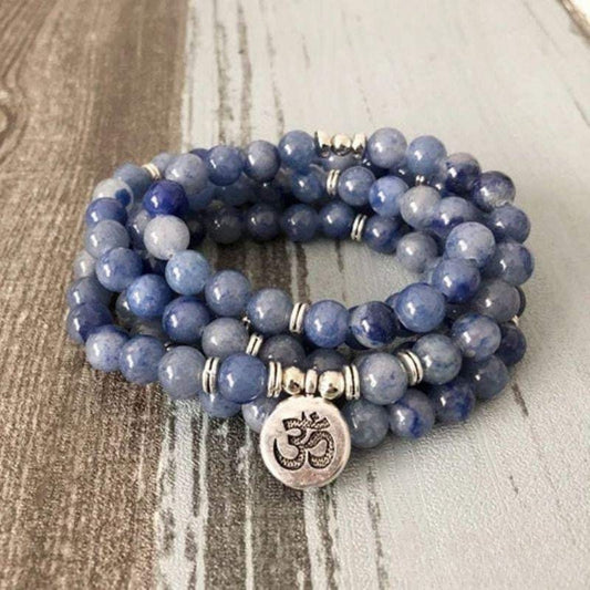 Bracelet Mala OM en Aventurine Bleue