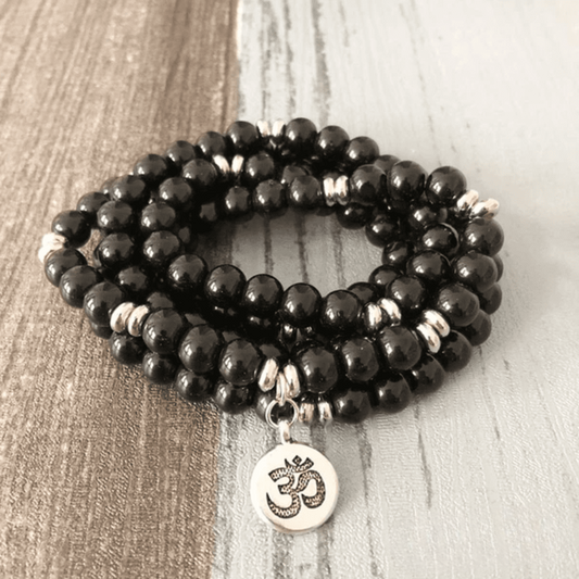 Bracelet Mala OM en Onyx Noir