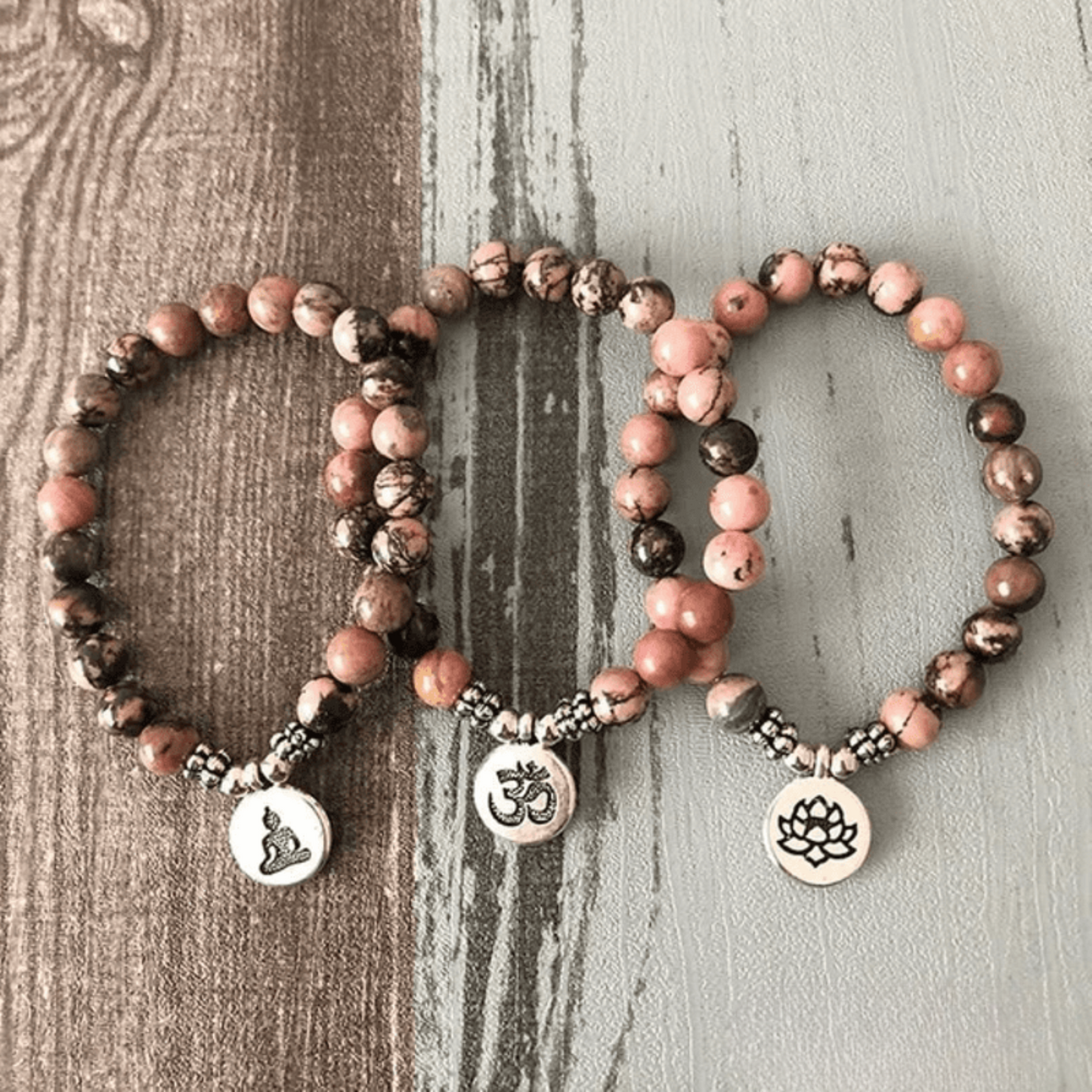 Tibetan Mala Bracelet in Rhodonite