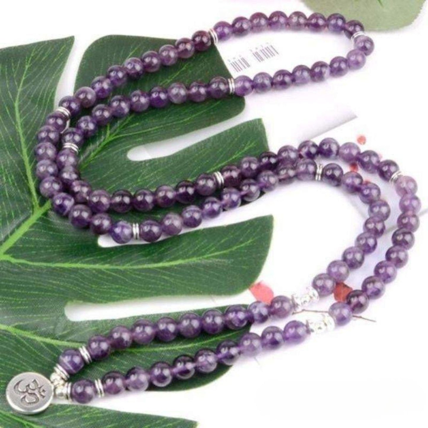 OM 108-Bead Amethyst Mala Bracelet