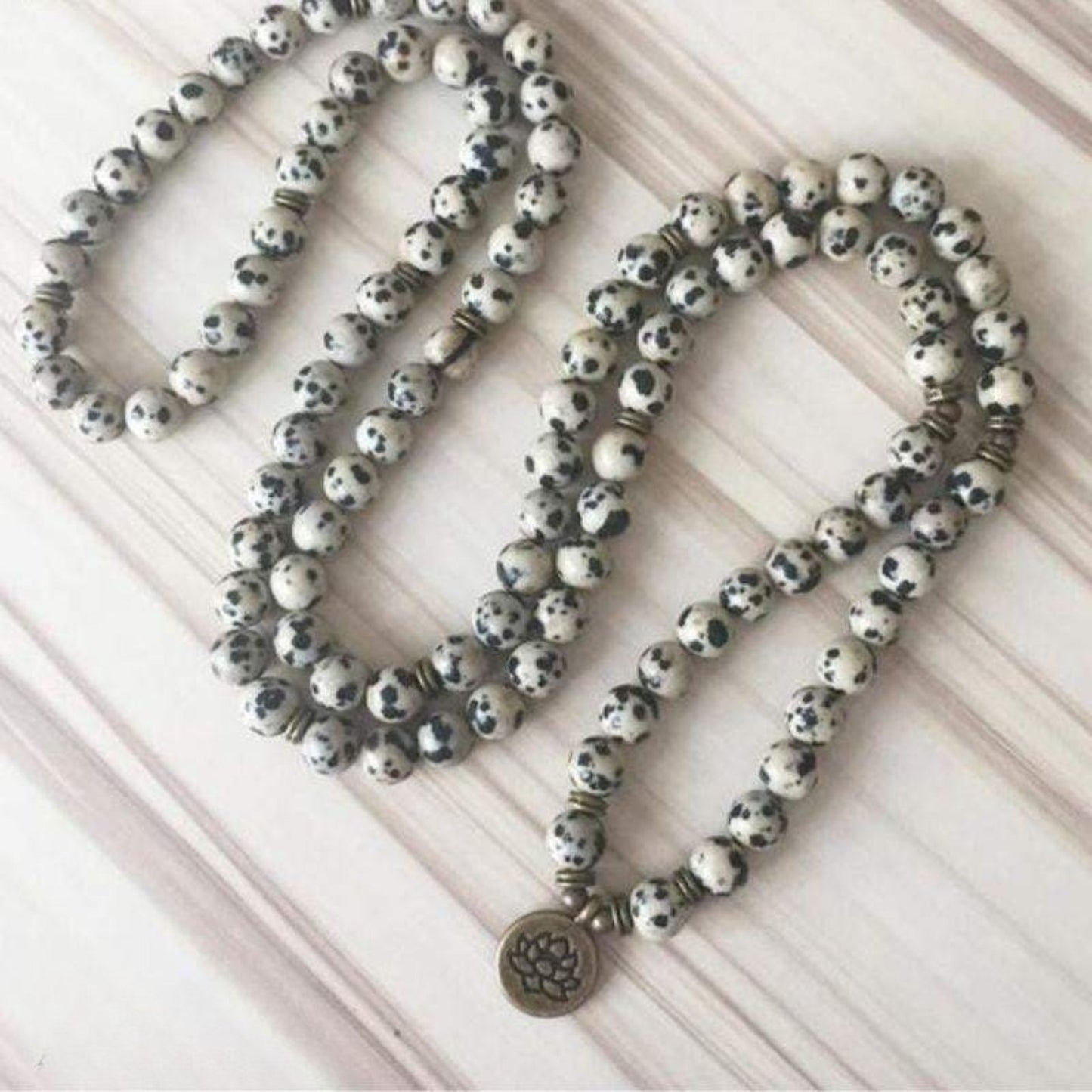 Dalmatian Jasper Mala Lotus Bracelet
