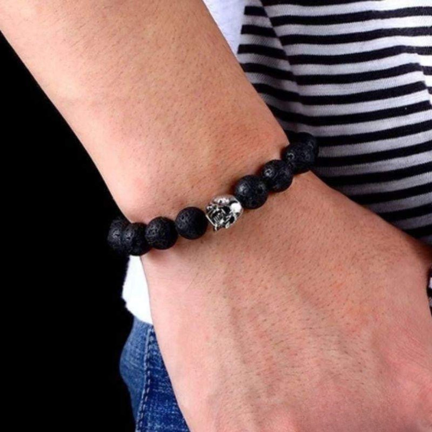 Lava Stone Skull Bracelet
