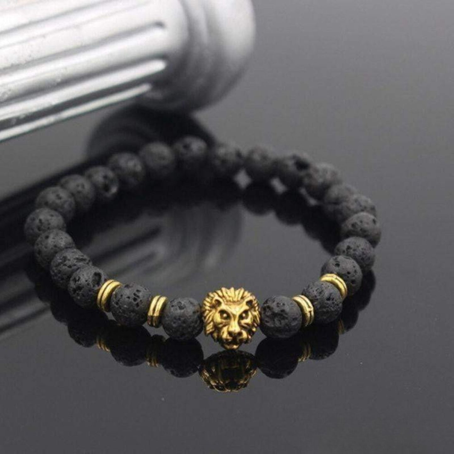 Lava Stone Lion Head Bracelet