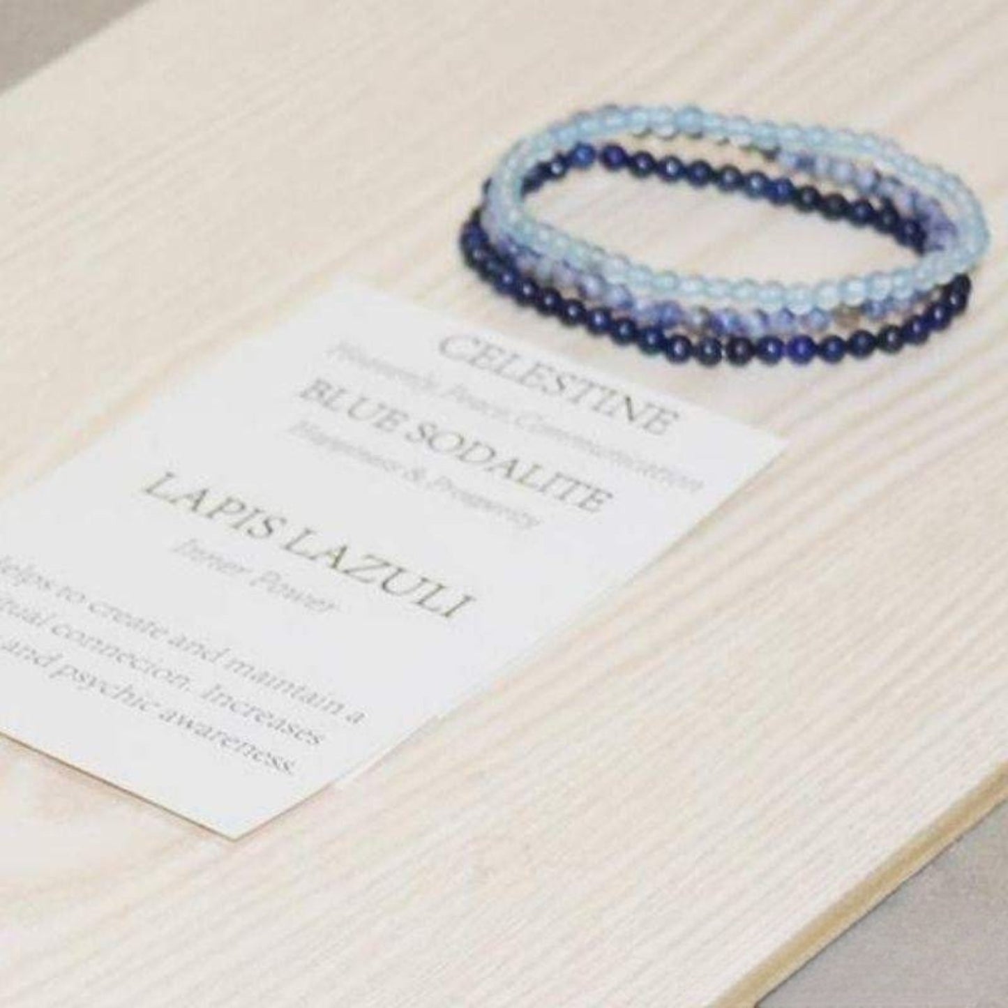 Celestite, lapis lazuli and sodalite bracelets