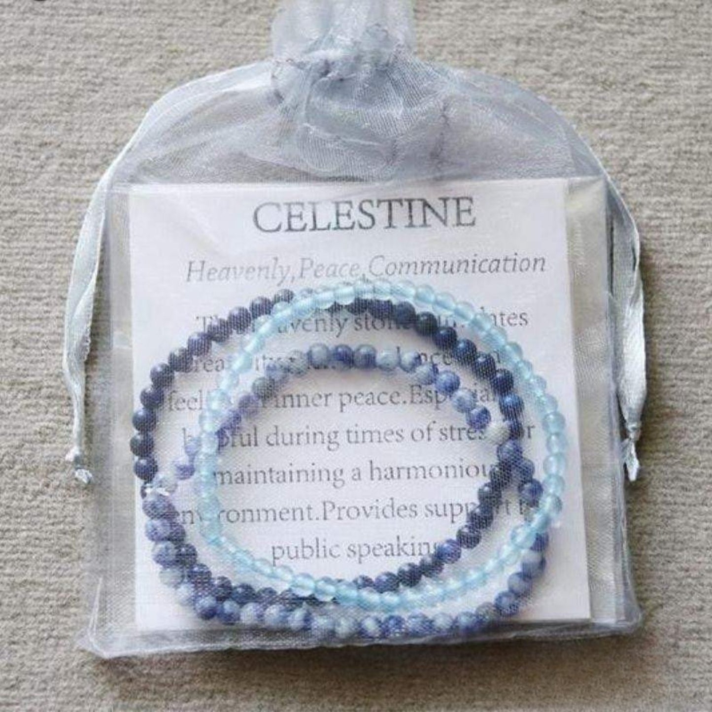 Celestite, lapis lazuli and sodalite bracelets