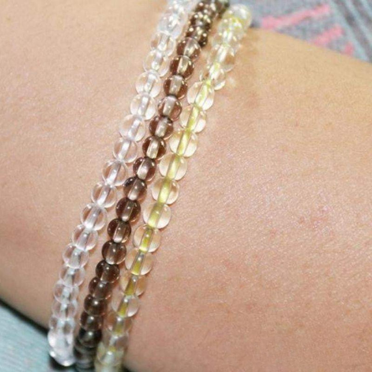 Citrine, clear quartz and smoky quartz bracelets