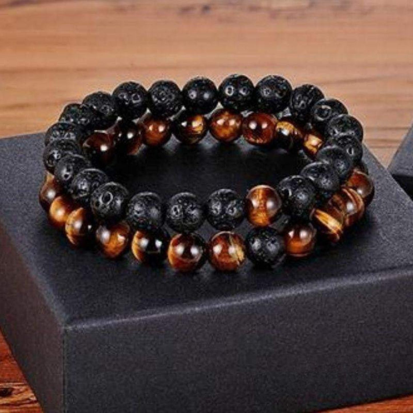 “Lava” Couple Distance Bracelets – Lava Stone & Tiger Eye