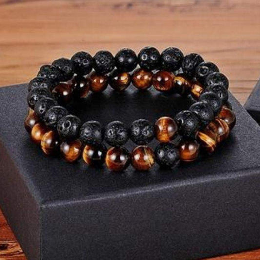 “Lava” Couple Distance Bracelets – Lava Stone & Tiger Eye
