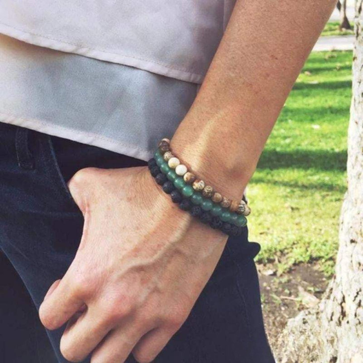 Set of 3 bracelets with lava stone, aventurine and jasper