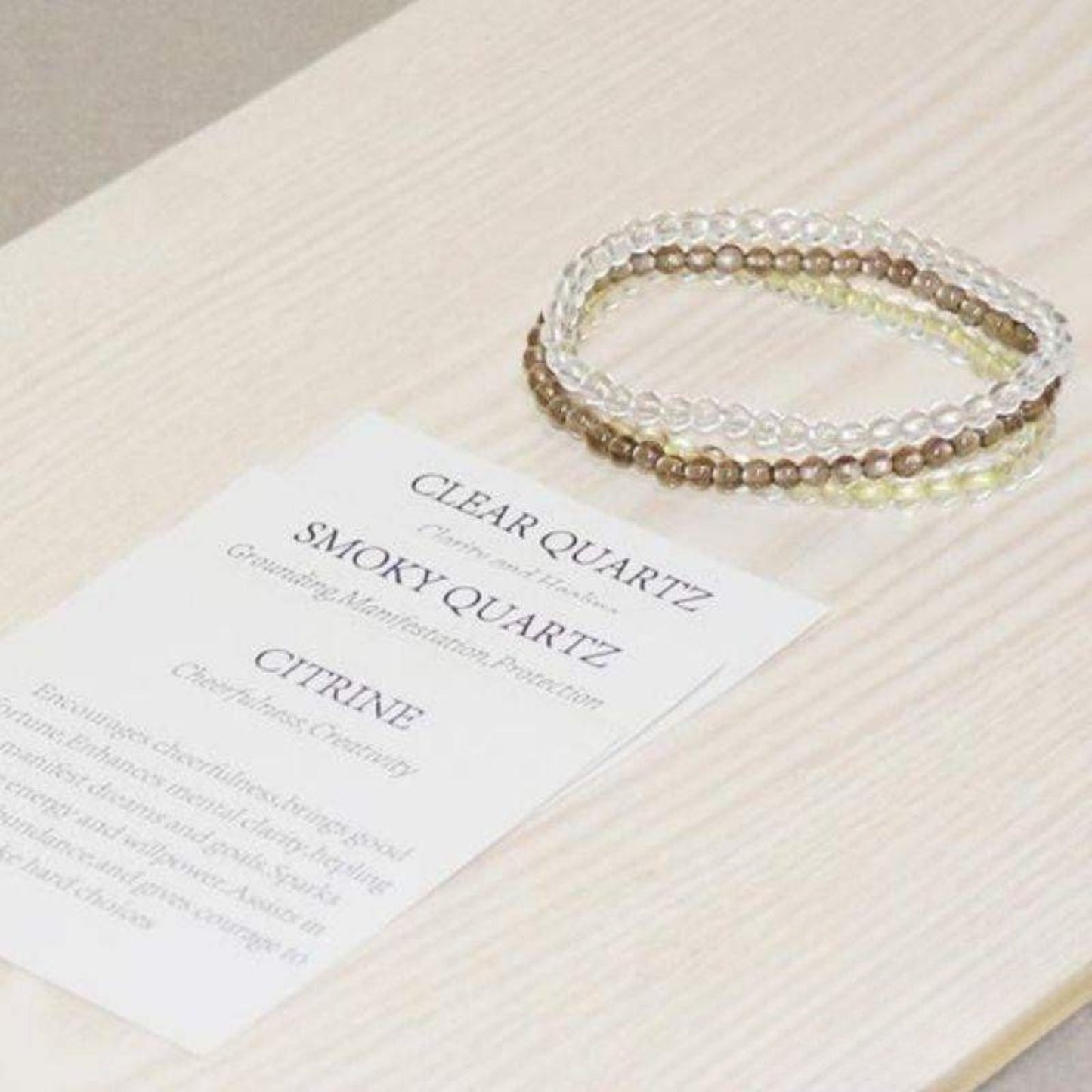 Citrine, clear quartz and smoky quartz bracelets