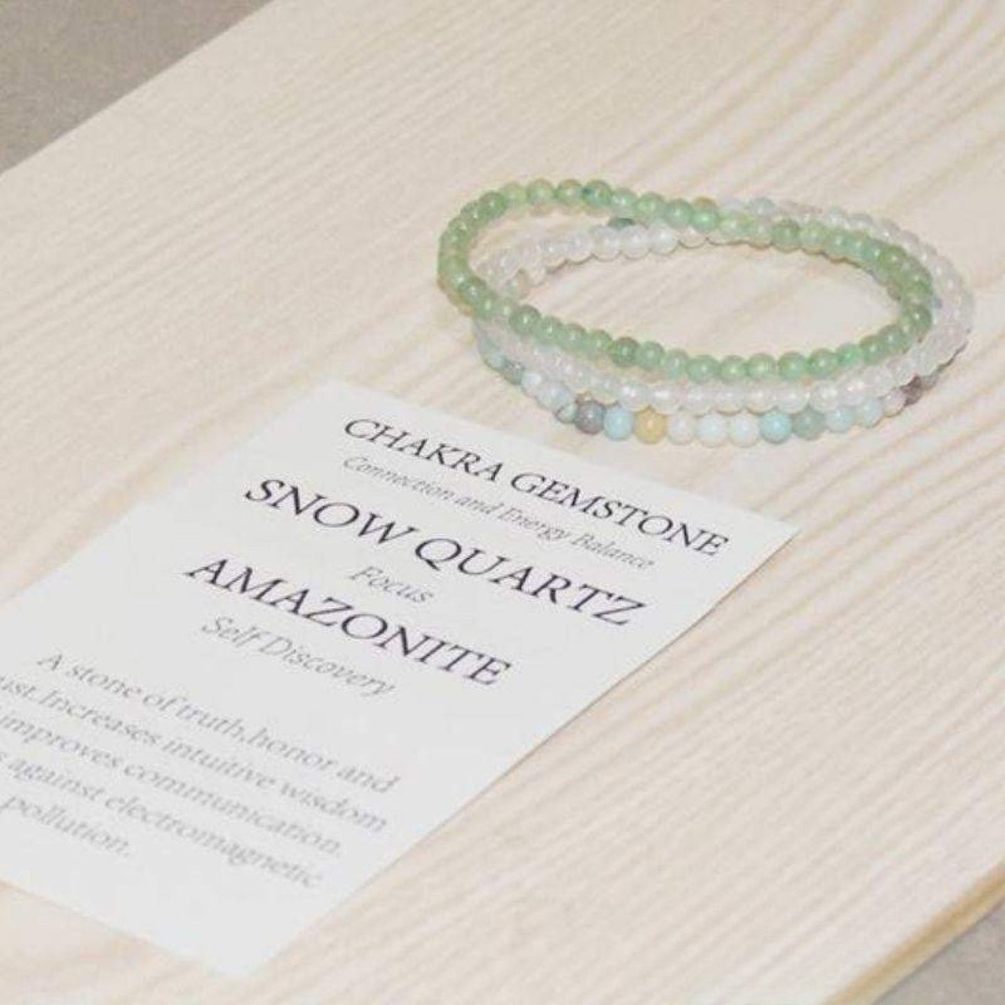 Snow quartz, amazonite and green aventurine bracelets