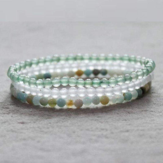 Snow quartz, amazonite and green aventurine bracelets