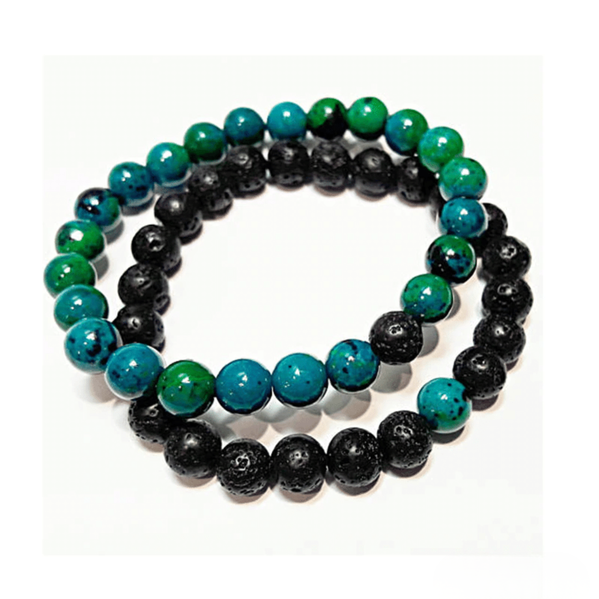 Chrysocolla and Lava Stone Distance Bracelets