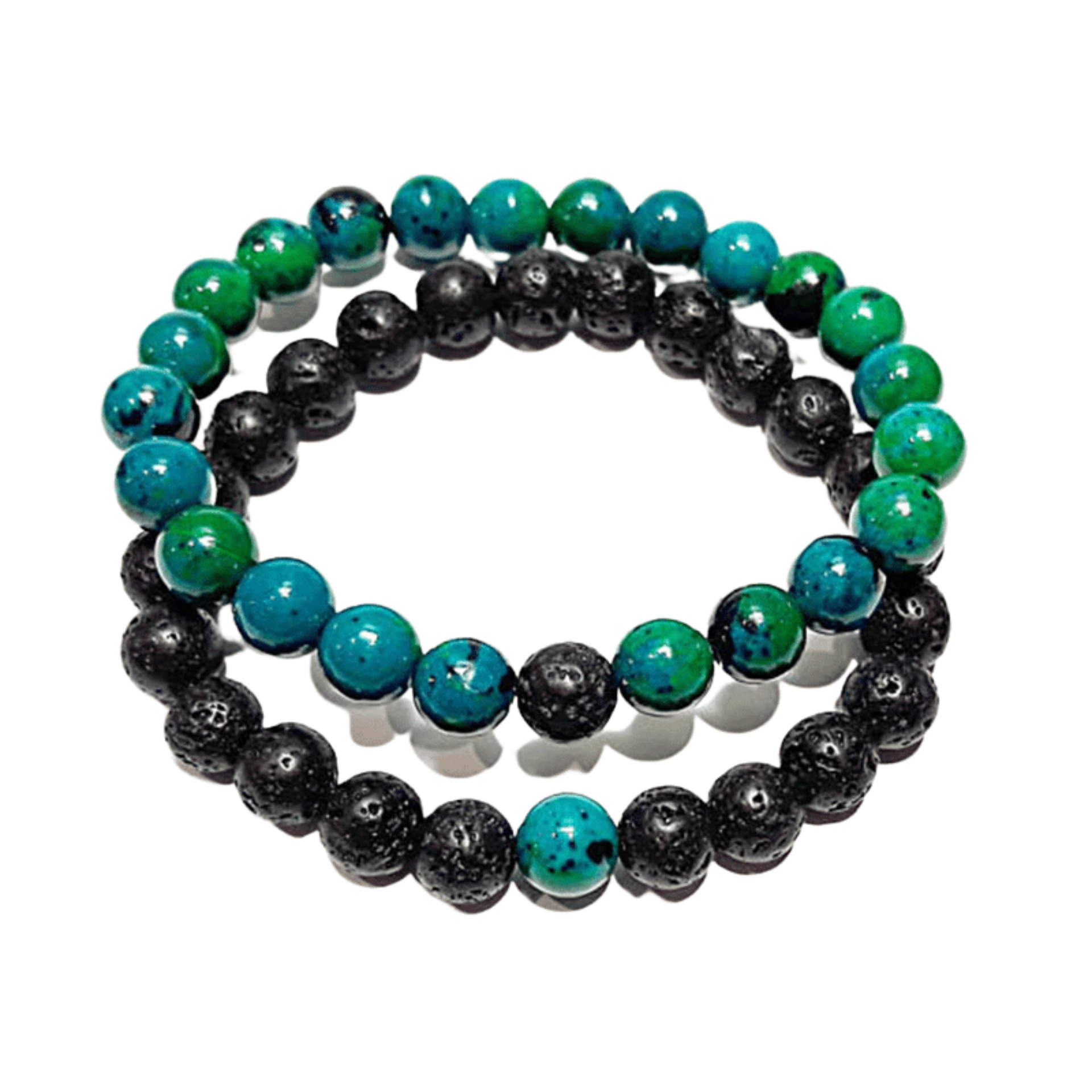 Chrysocolla and Lava Stone Distance Bracelets