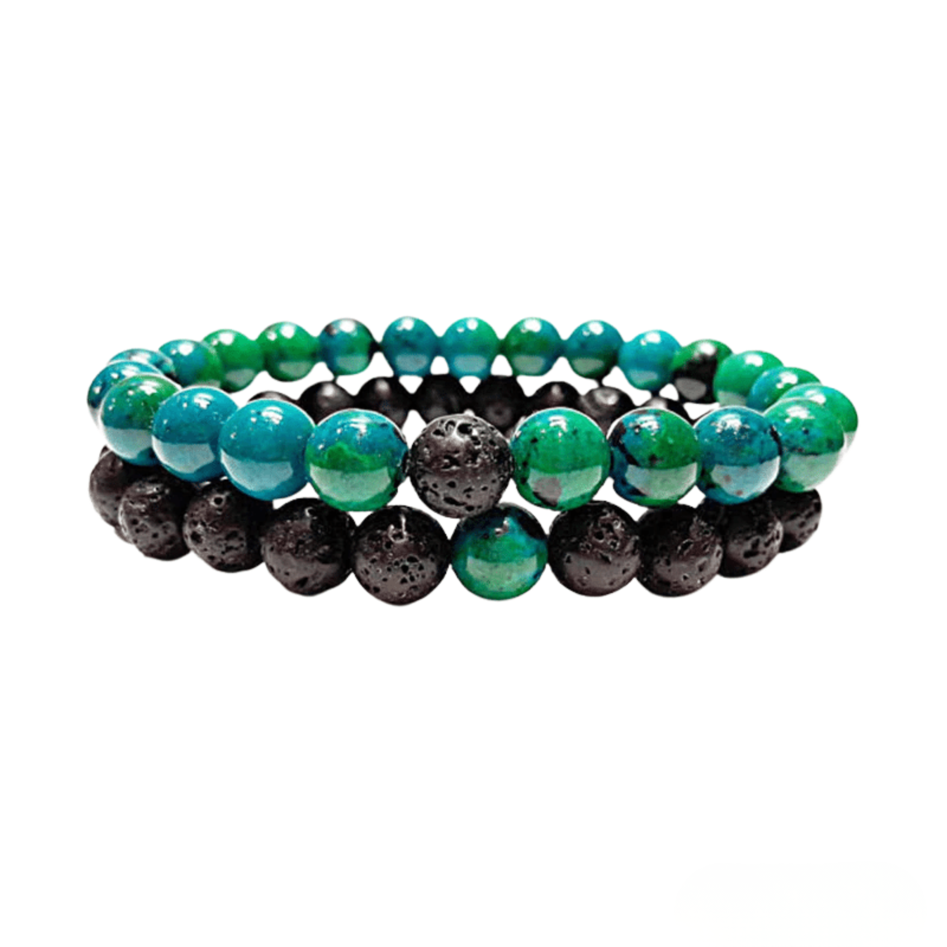 Chrysocolla and Lava Stone Distance Bracelets