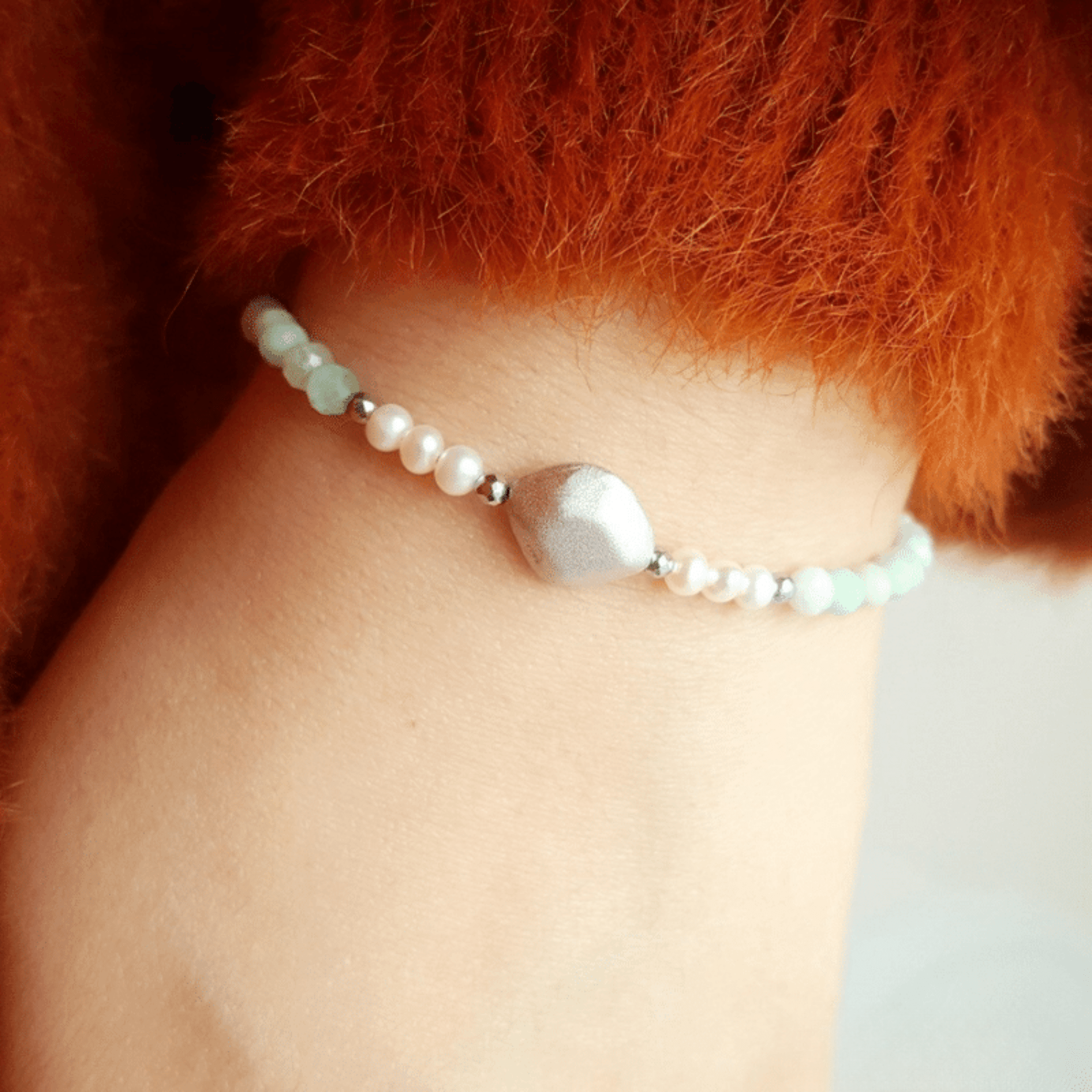 Chrysoprase and pearl bracelet