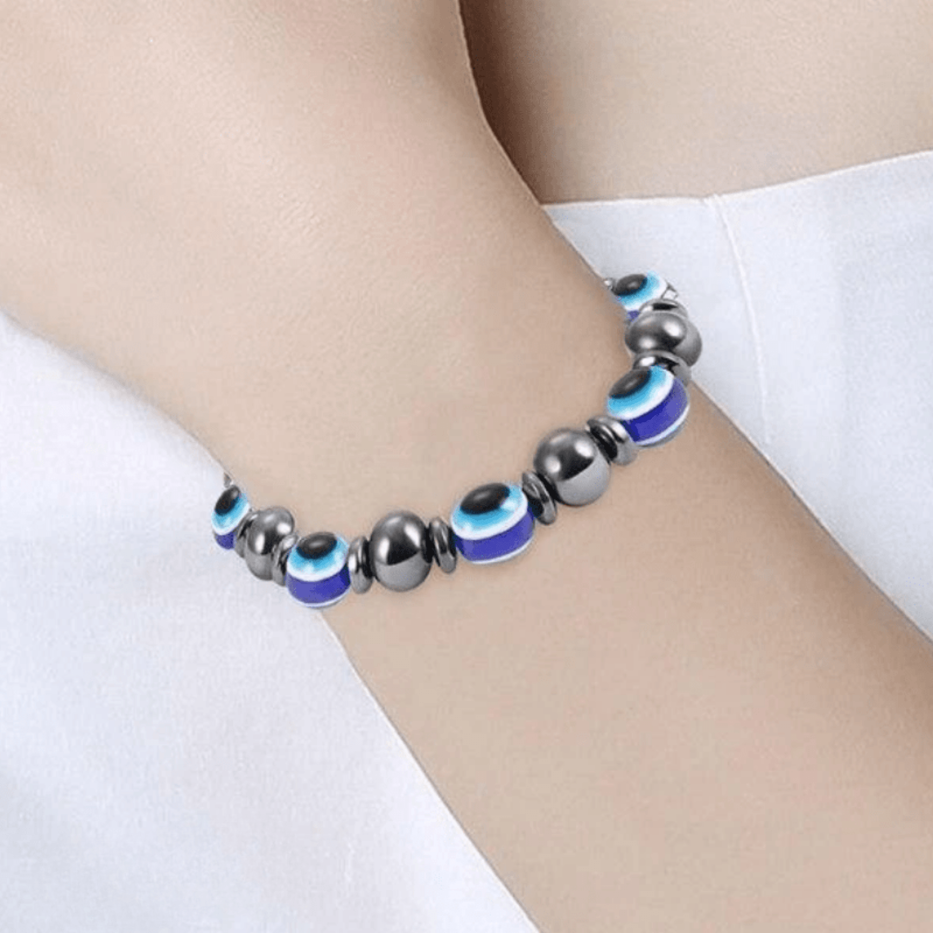 Evil eye hematite bracelet
