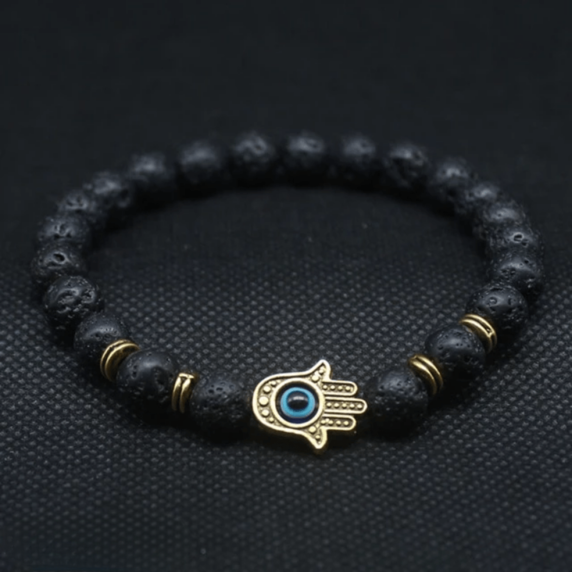Hand of Fatima bracelet in lava stone