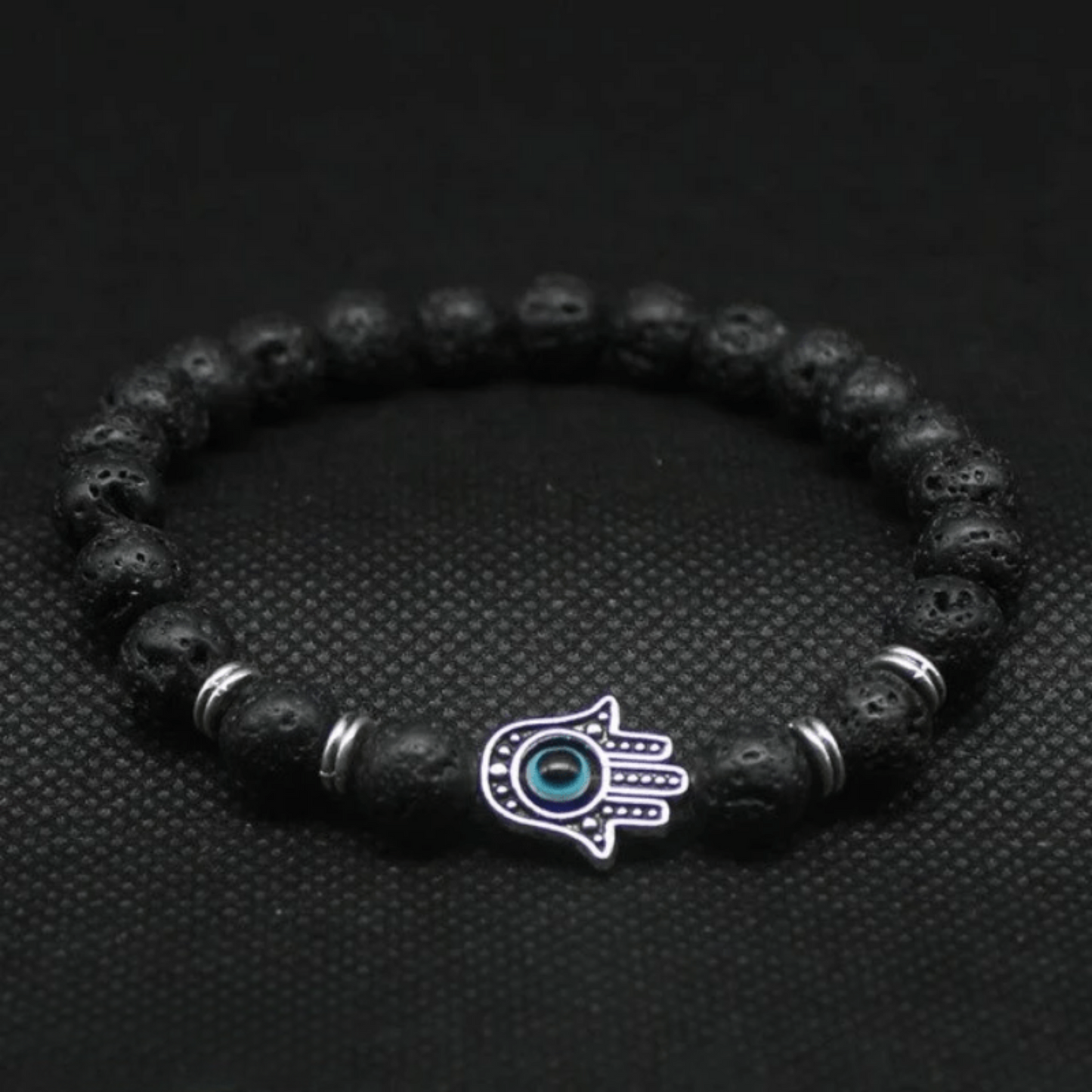 Hand of Fatima bracelet in lava stone