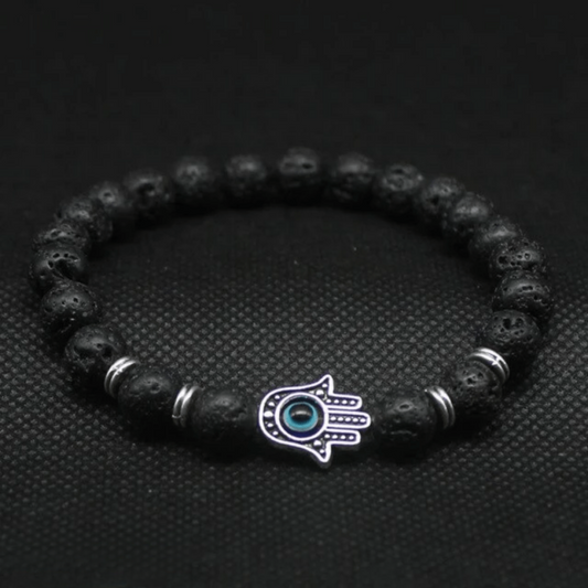 Hand of Fatima bracelet in lava stone