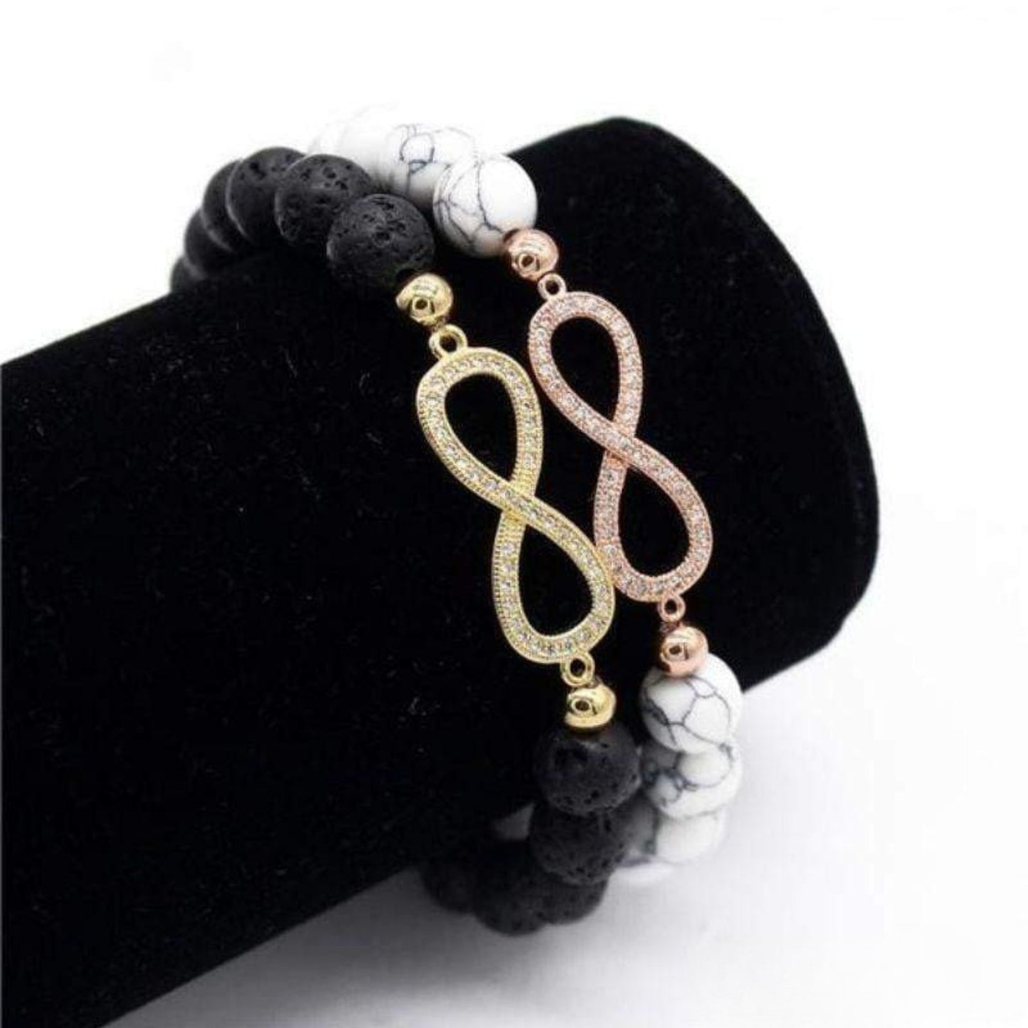 “Infini” Couple Distance Bracelets in Lava Stone