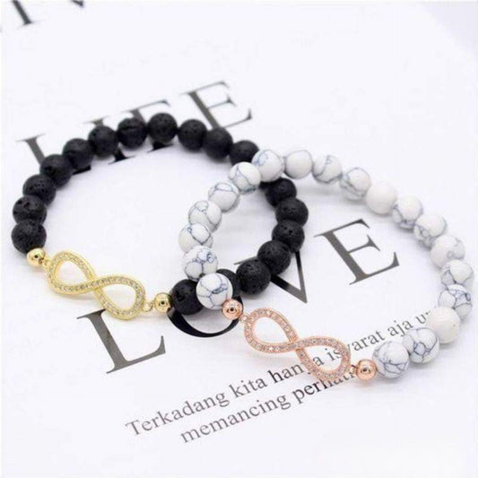 “Infini” Couple Distance Bracelets in Lava Stone