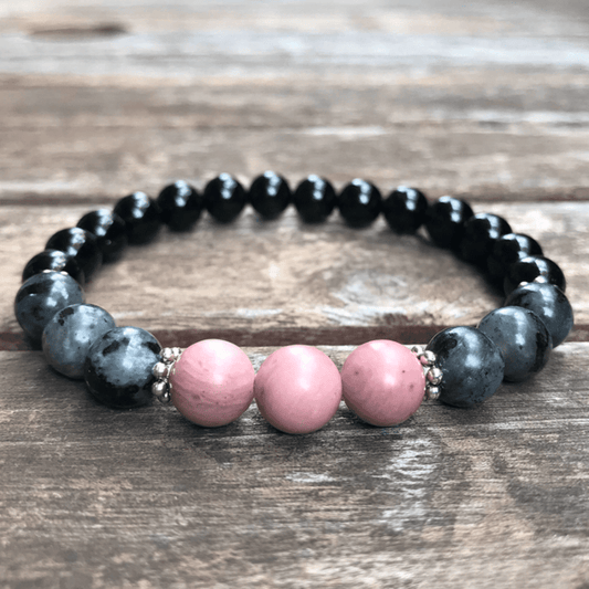 Larvikite, tourmaline and rhodonite bracelet