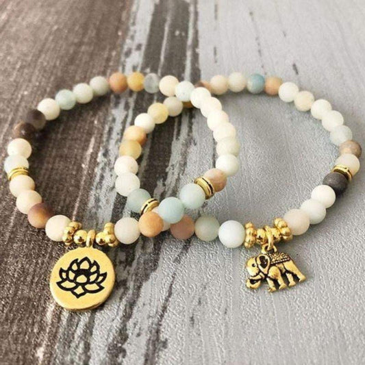 Lotus and elephant bracelets in amazonite 6mm